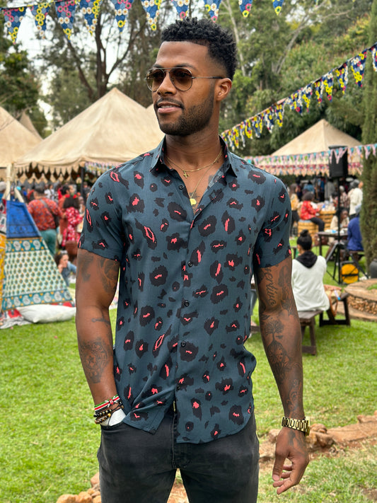 Green and Red Cheetah Print Shirt